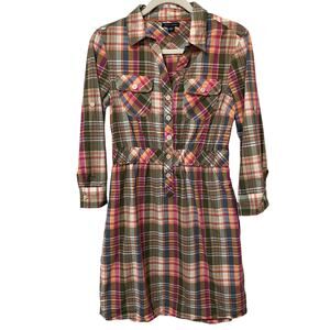 Tommy Hilfiger Women’s Dress Sz 8 Plaid Button Front Elastic Waist Cotton